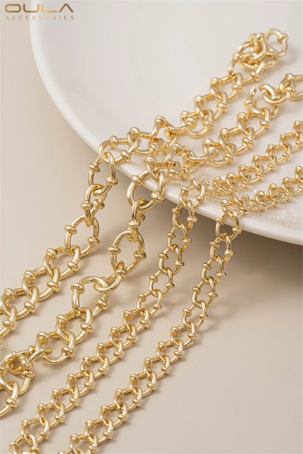 سلسلة QQ الخشنة الرجعية المطلية بالذهب عيار 14 قيراط على الطراز الأوروبي الأمريكي DIY إكسسوار قلادة سوار مصنوع يدويًا
