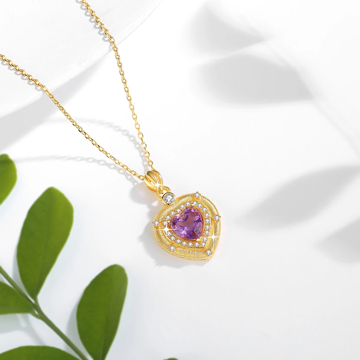 100% Real 18K Gold Natural Amethyst Necklace For Women With Certificate Initial Original Au750 Love Heart Jewelry Trending Gift