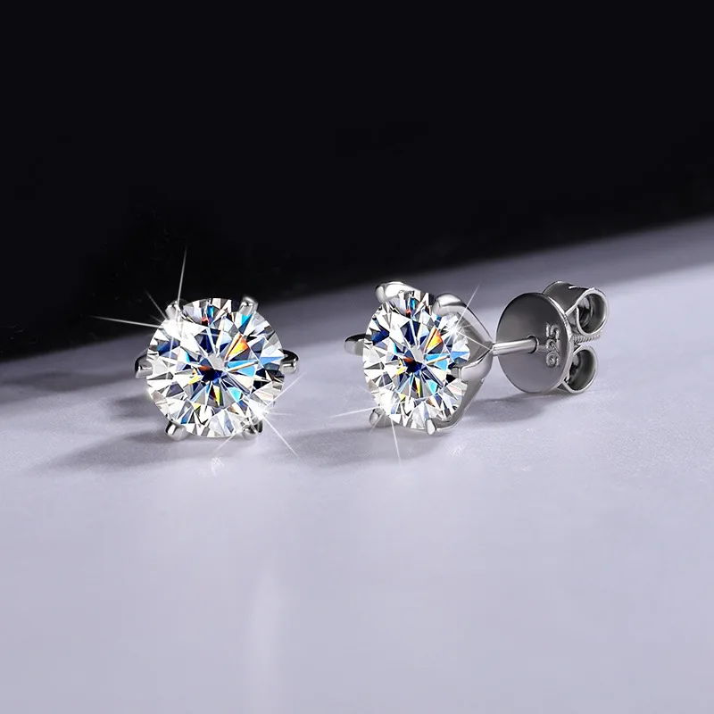 

Высококачественные серебряные серьги-гвоздики с шестью зубцами для мужчин и женщин, серьги с муассанитом, серьги-гвоздики с тигровыми зубцами