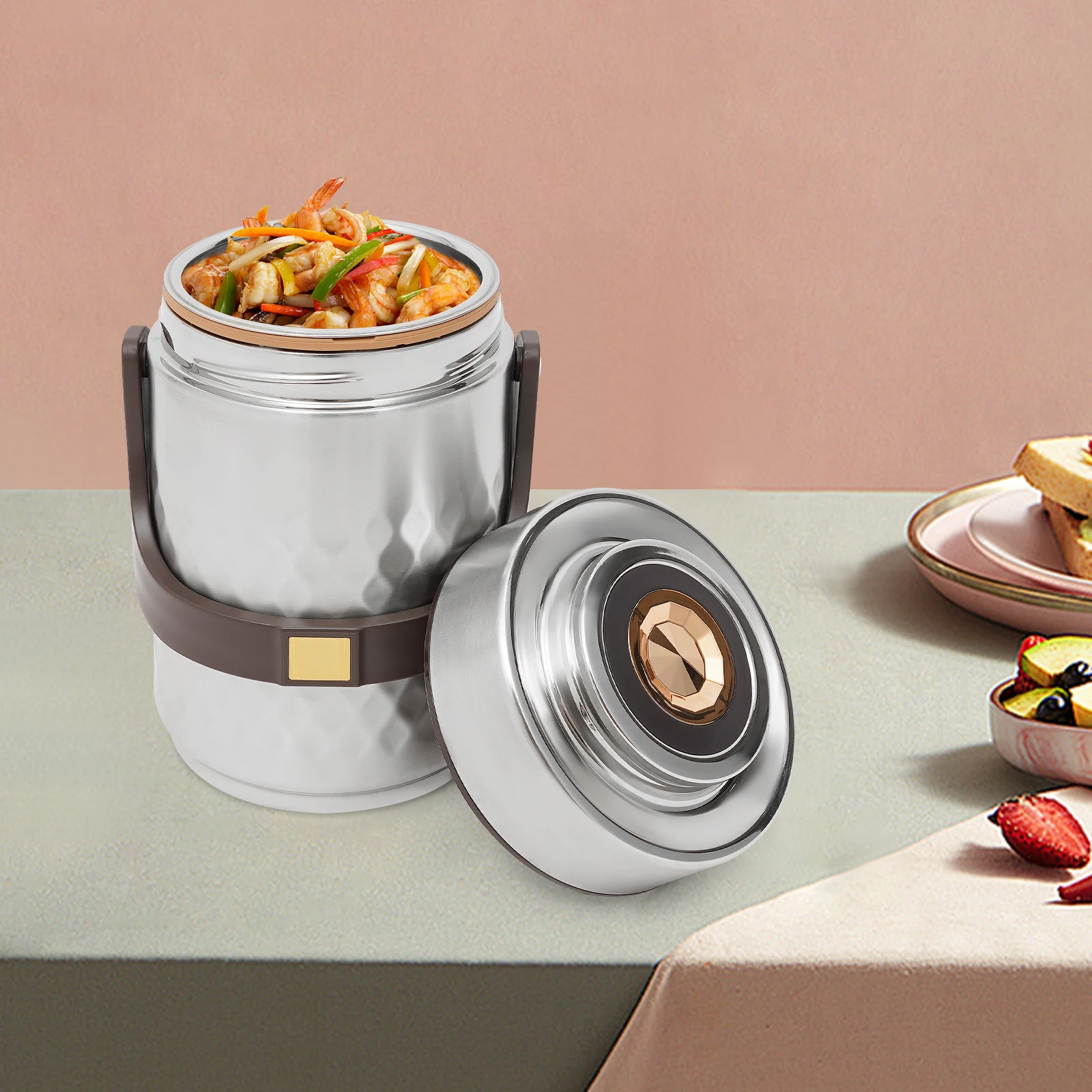 

Stainless Steel Thermal Lunch Box, 3-Tier 2L/67.64oz Insulated Food Container, Vacuum Insulation Food Container Silver