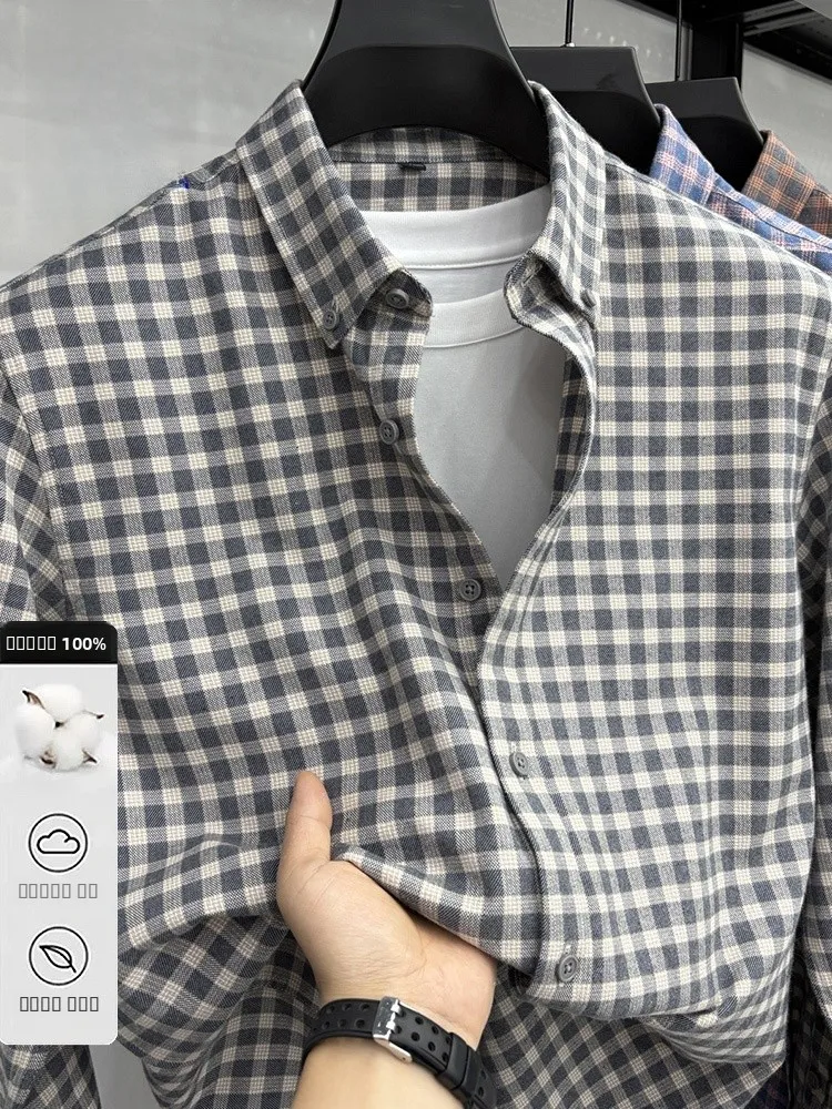 

Rn Pure Cotton Plaid irt for Men Casual Long Sve Breathable Comfortable Busin Gentleman Sle Autumn Outerwear
