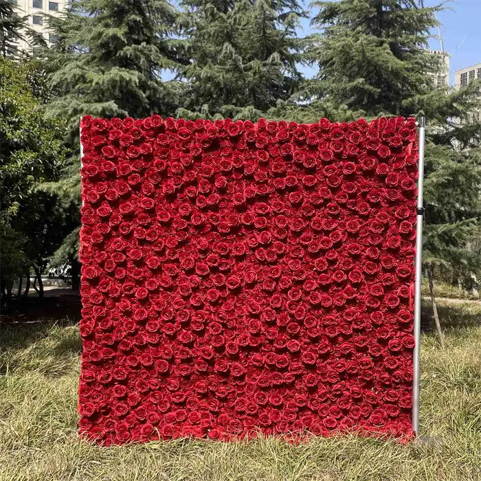 Solid Color series 3D wine Red rose roll cloth artificial flower wall wedding stage background decoration proposal party props