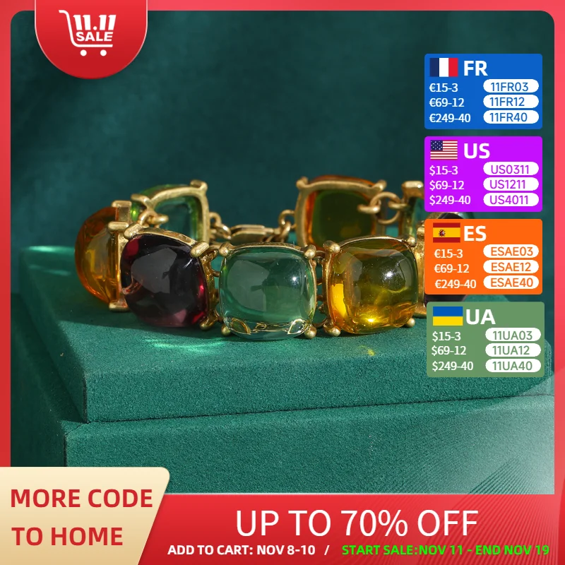 

Vintage Colored Candy Glaze Charm Bracelets For Women Round Cute Valentine Day Gift Gothic Jewelry Gold Color Accessories 2025