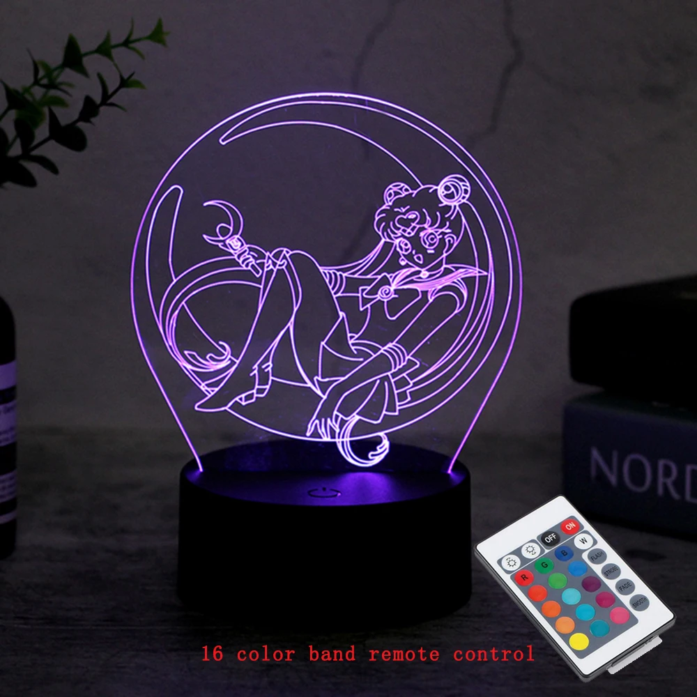 Cartoon character Tsukino Usagi 3D Led Night Light Remote Control Home Room Acrylic Lamp Desk Deco For Kid Illusion Novelty Gift