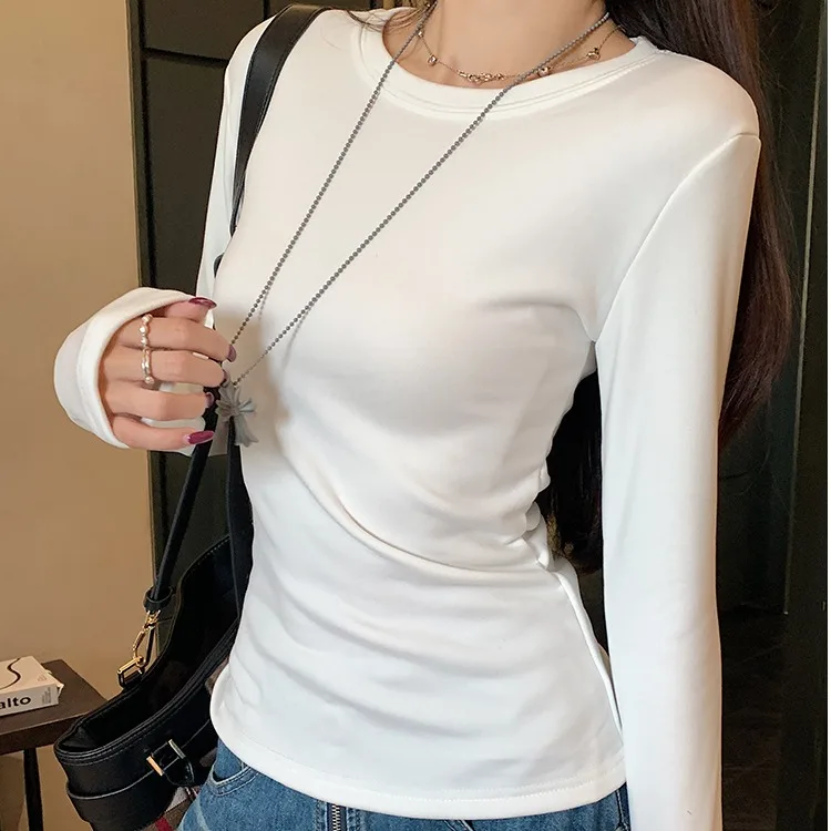 Coreano Sle Basic Fce Foderato Thi Colore Base Layer irt Autunno Inverno Abbigliamento interno Colletto quadrato oul Lunghezza Sle...