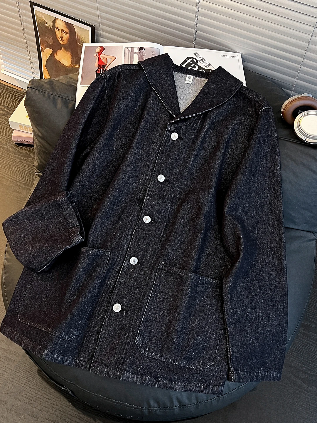 

Мужская джинсовая куртка в стиле ретро-американской рабочей одежды, с длинным рукавом, воротником, приталенная, модная, универсальная, повседневная, для молодежи.