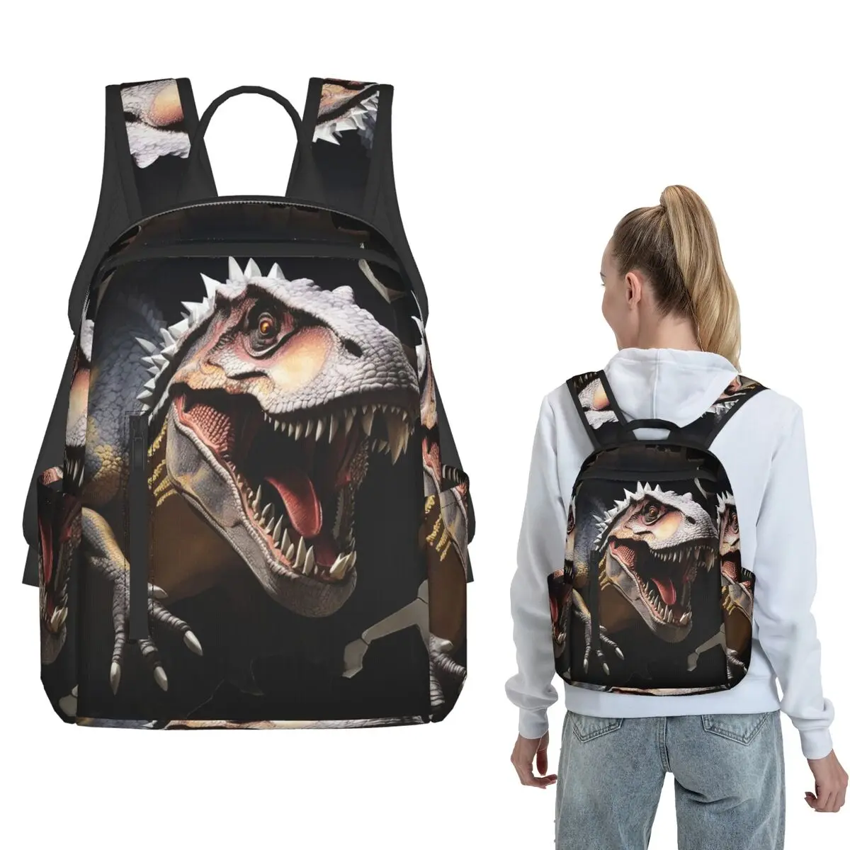 Dinosaur Rushed Out Of The Wall Backpack Daypack Kids BookBag School Bag Shoulder Bags for Men Women