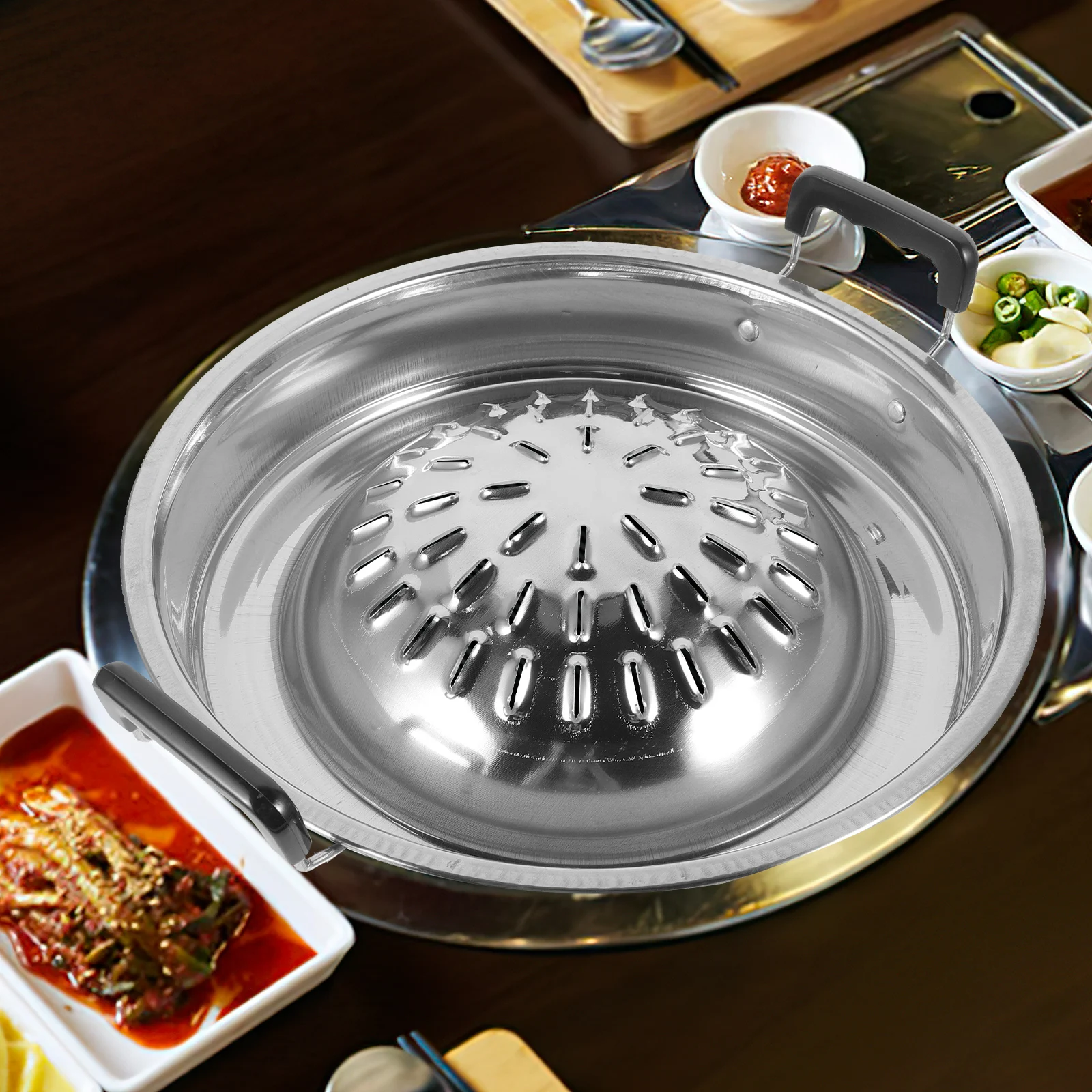 

2 pcs Korean BBQ Grill Stove Round Pan for Grilling Baking Party Camping Outdoor Versatile Use Healthy Cooking