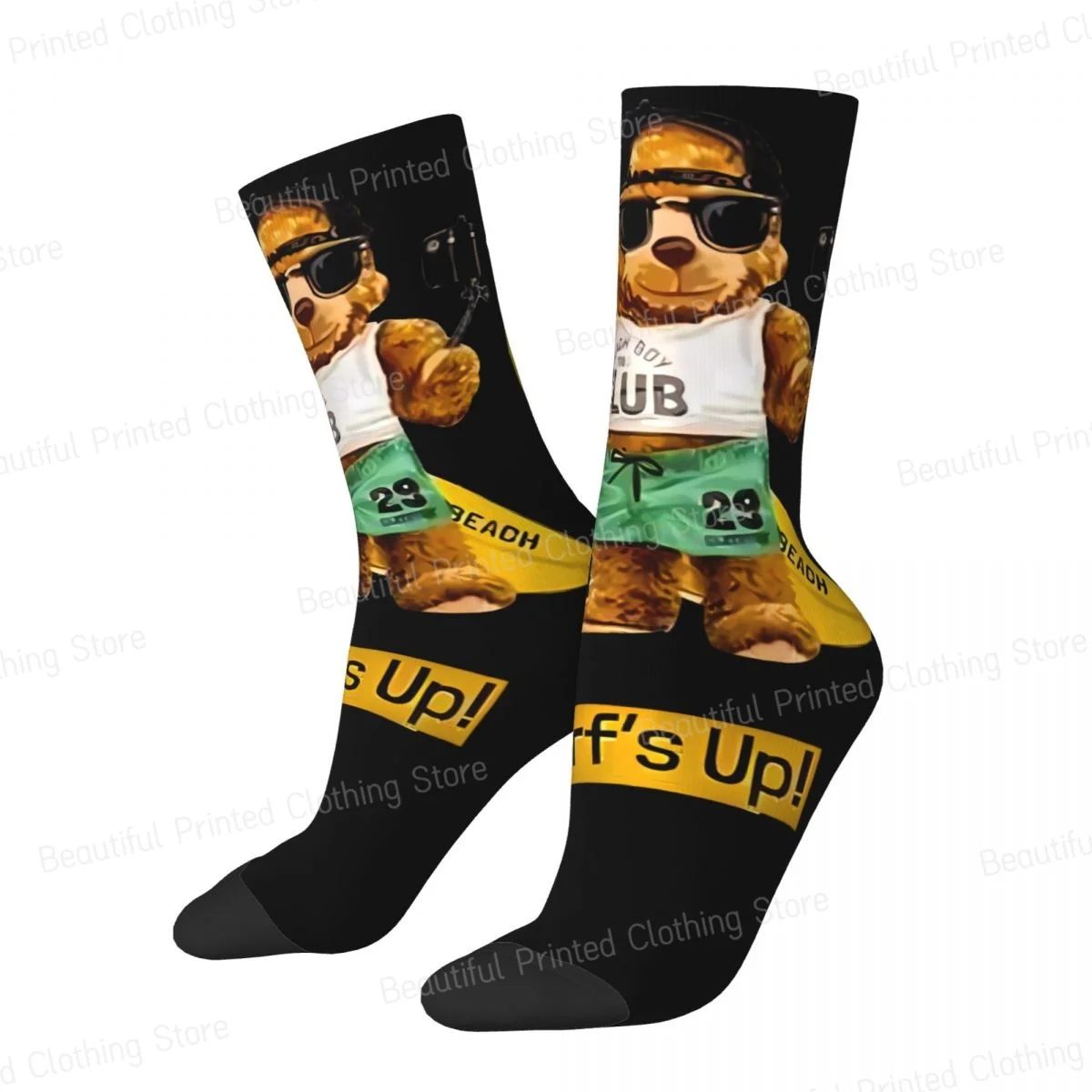 Teddy Bear Surf s Up Men Women Round neck Socks Cycling Novelty Four Seasons Stockings Gift