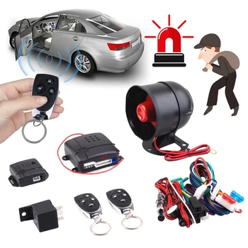 Vehicle auto burglar alarm protection with siren and wiring harness anti-theft system 2 remote car security system programmable