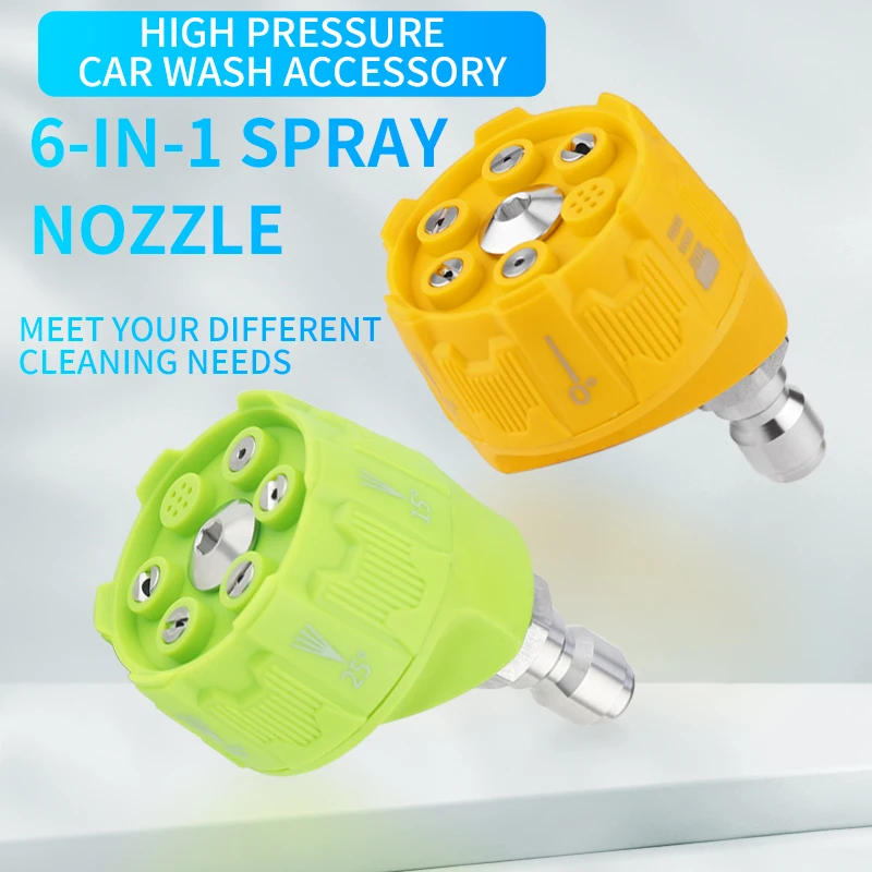 High Pressure Washer 6-IN-1 Spary Nozzle Multiple Spray Angles With 1/4 Quick Connection For High Pressure Cleaner Car Accessory