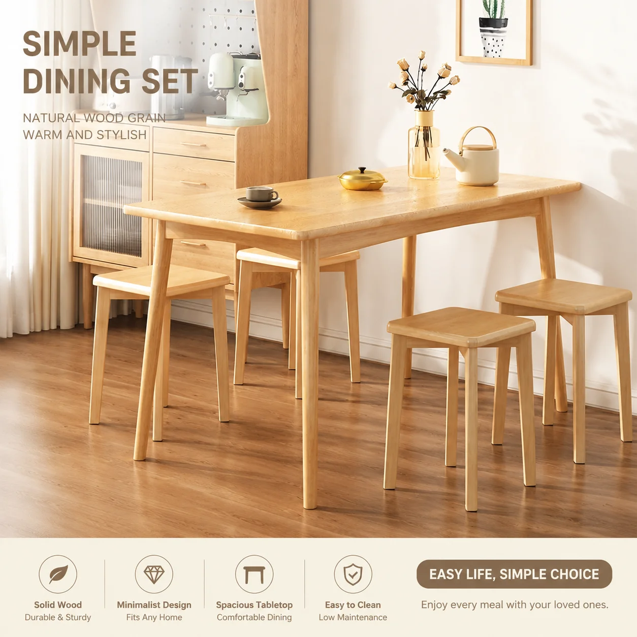 Household Restaurant Solid Wood Stool Living Room Stack Dining Chair Walnut Color Square Stool Modern Simplicity Makeup Stool