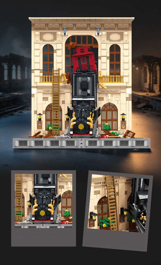 Unfallstelle Baustein-Spielset Eisenbahn-Konstruktionsset Entgleiseter Dampfzug Lernspielzeug Sammlerstück für Geschenke – Detail 8