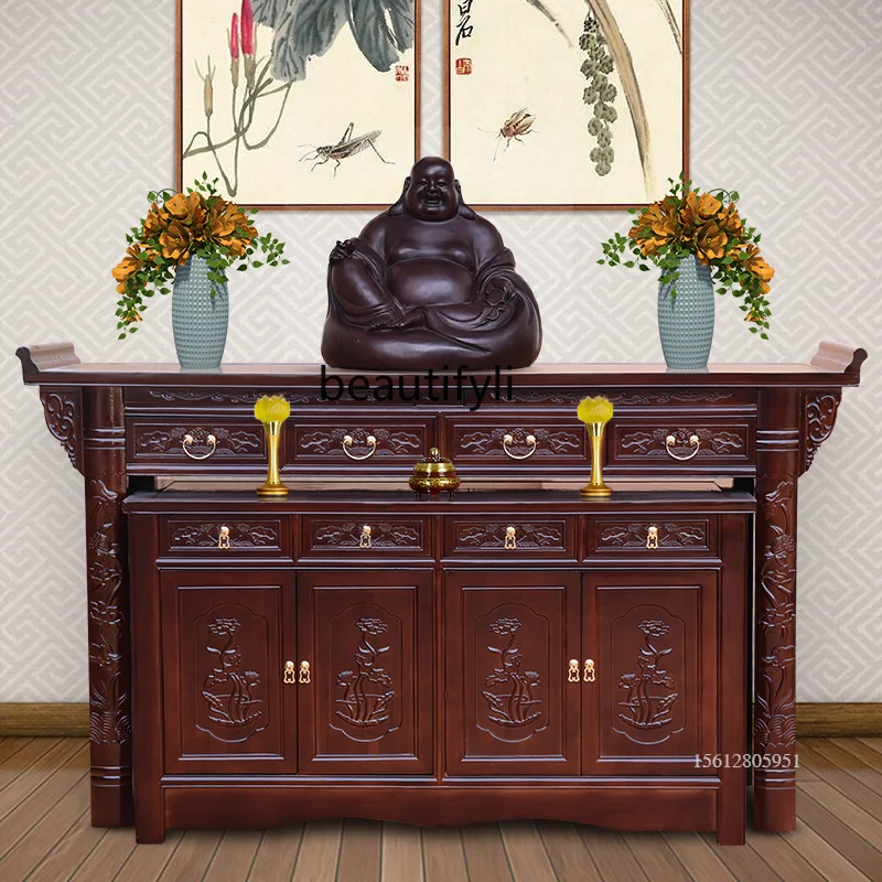 Solid Wood Altar Buddha Shrine Household Economical Altar Table Guanyin New Chinese Style