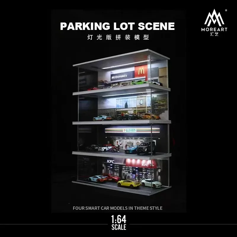 Simulated Parking Scene for  Diecast 1: 64 Car Assembly Garage Miniature Architectural Street View Model Micro Light Decoration