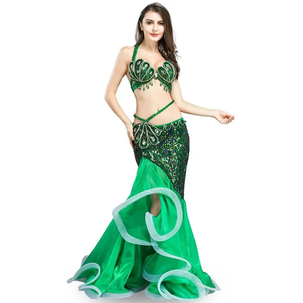 Beautiful Mermaid Outfit Belly Dance Dress Belly dance Costumes Women Dance bra Skirt Peacock Sequin Belly Dancing Outfit