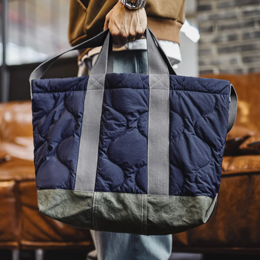 

Maden Men's Vintage Contrast Color M65 Tote Bag Large Capacity Military Style Shoulder Bag Commuter Laptop Bag Casual Carryall