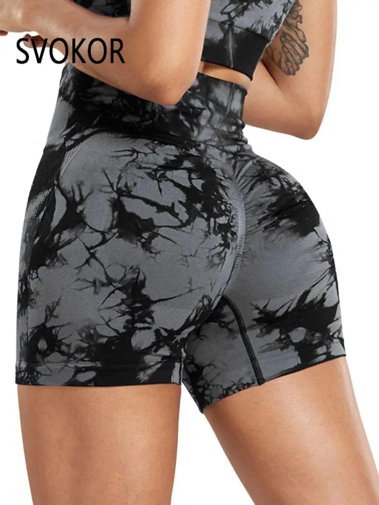 SVOKOR Seamless Biker Shorts Women Tie Dye Push Up Fitness Shorts High Waist Workout Legging Outdoor Elastic Running Tight