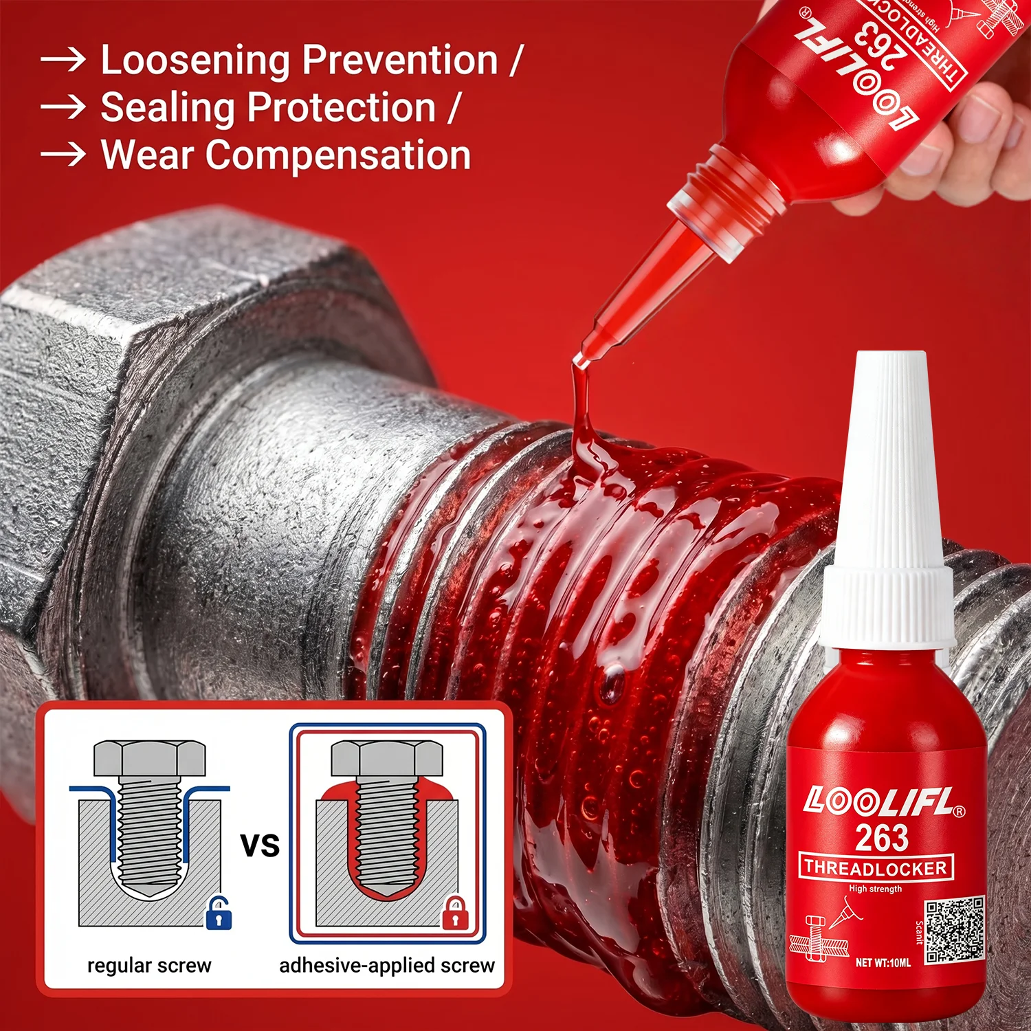 Screw Glue 222 243 263 50ml Threadlocker Quickly Cured Thread Locking Agent Anaerobic Adhesive Anti-Loosening Anti-Rust Glue 10G