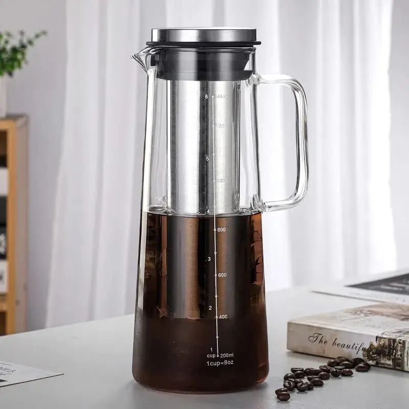 Airtight Cold Brew Iced Coffee Maker and Tea Infuser- 1.0L / 34oz Glass Carafe with Removable Stainless Steel Filter