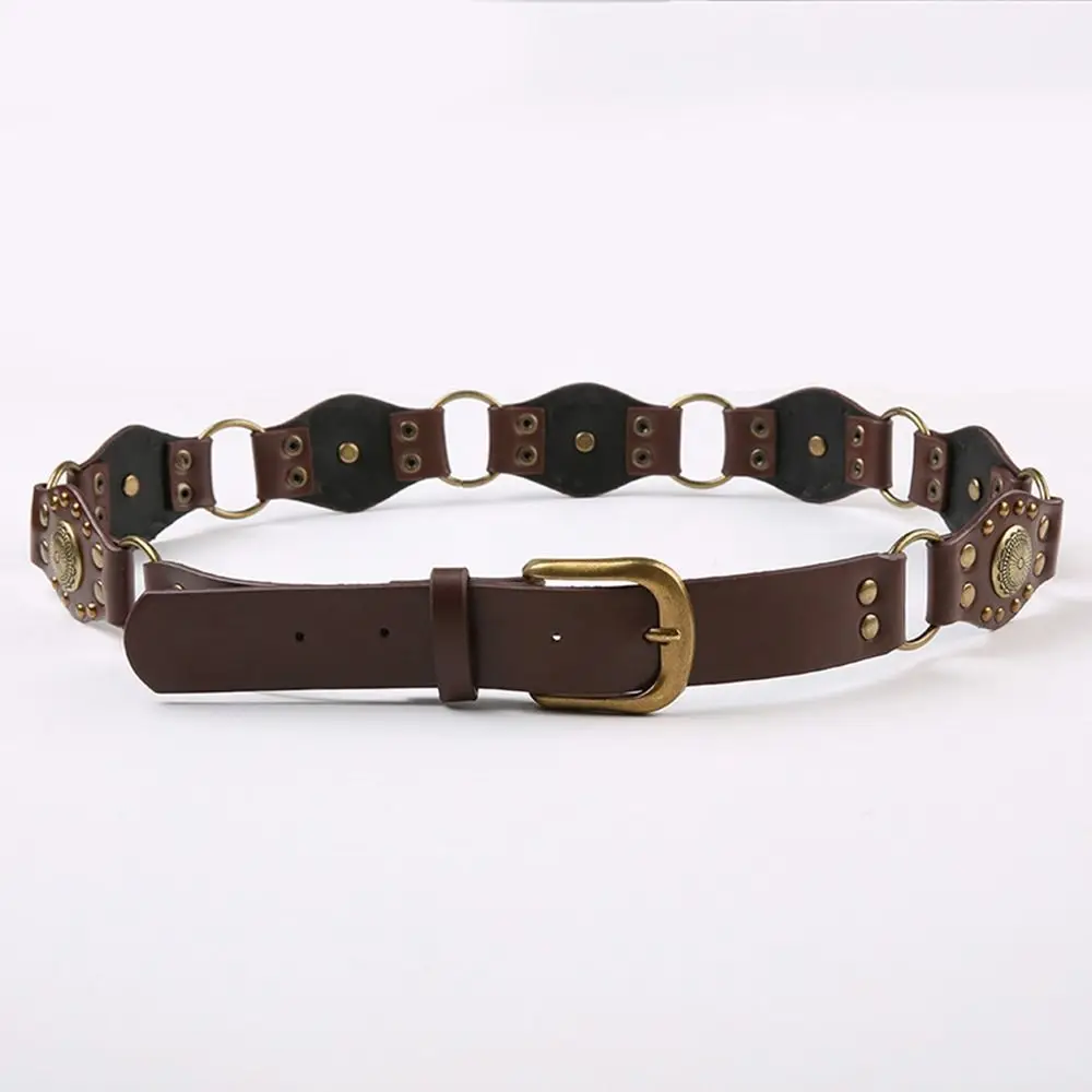 Grommet PU หนังเข็มขัดเอว Vintage Rivet Gothic Steampunk เอว Cinch เข็มขัดกว้าง y2k เข็มขัดกางเกงยีนส์หญิง