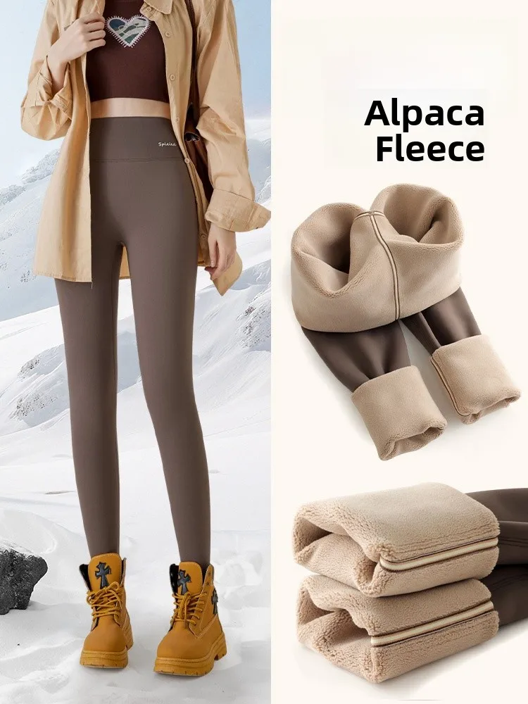سراويل يوجا من صوف الجمل فائقة الثعبان للنساء ملابس خارجية شتوية مقاومة للبرد سراويل طويلة عالية الخصر تحمل الحرارة