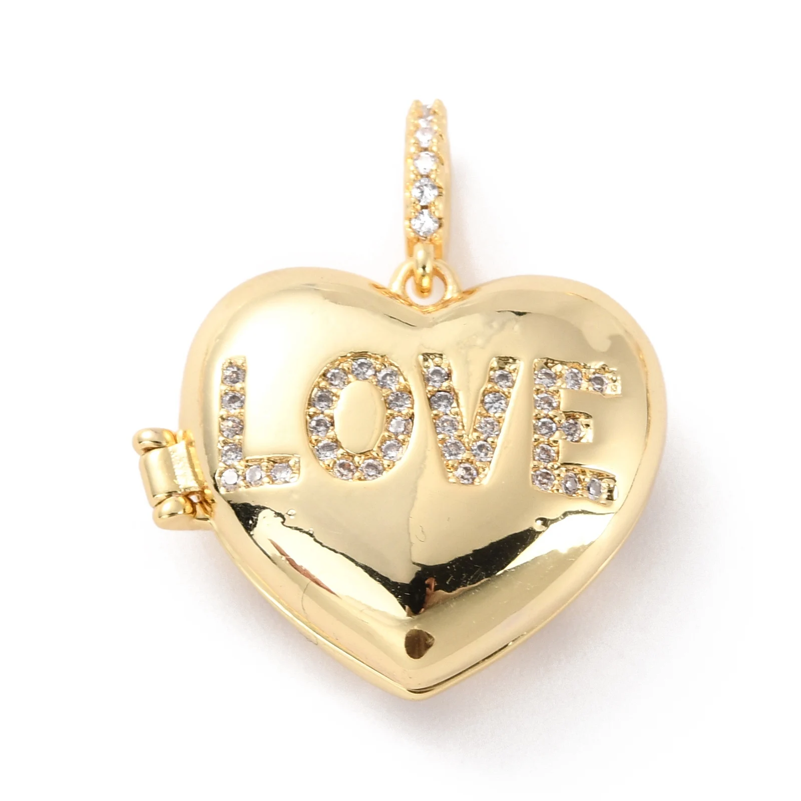 5Pcs Brass Micro Pave Cubic Zirconia Hollow Pendant Opened Closed Heart Photo Locket for Lover Memorical Gift Necklace DIY Craft