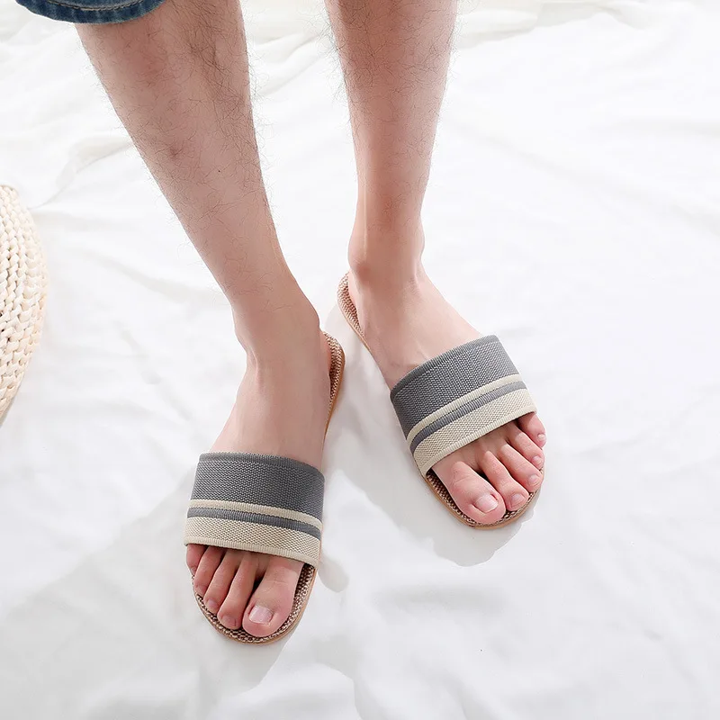 Sommer Leinen Hausschuhe rutsch feste atmungsaktive Schuhe Universal Open-Toe Home Sandalen für alle Jahreszeiten – Detail 1