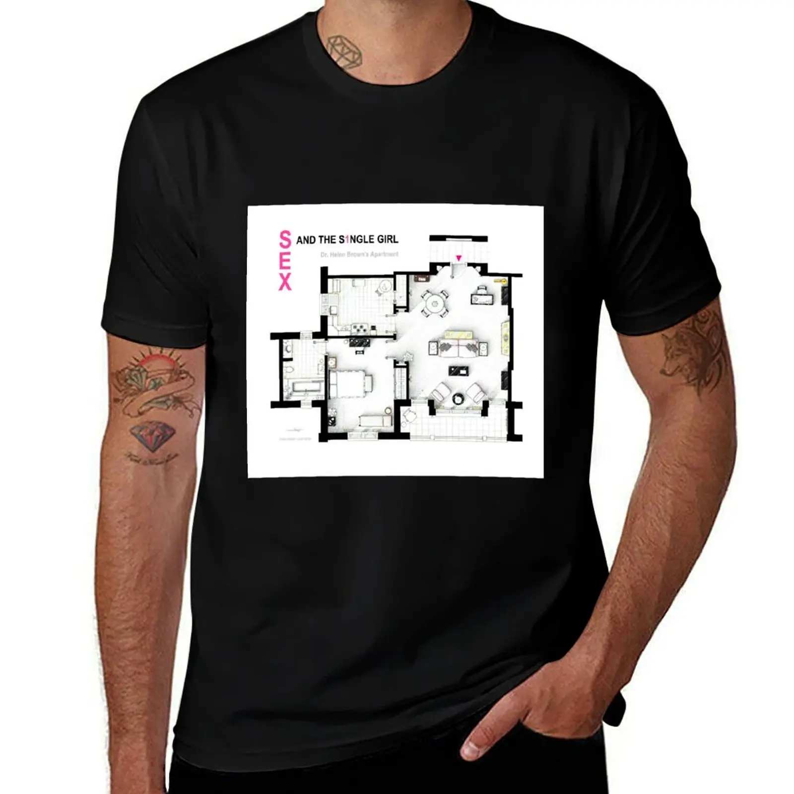 Floorplan of Dr. Brown's apartment from SEX AND THE SINGLE GIRL T-Shirt cheap stuff cute clothes mens clothing