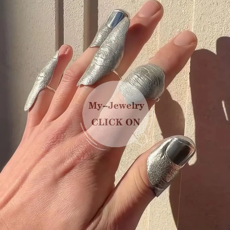 Irregular Texture Knuckle Ring Set Bold Punk Hip Hop Silver Gold Stackable Rings for Women Men Street Dance Performance