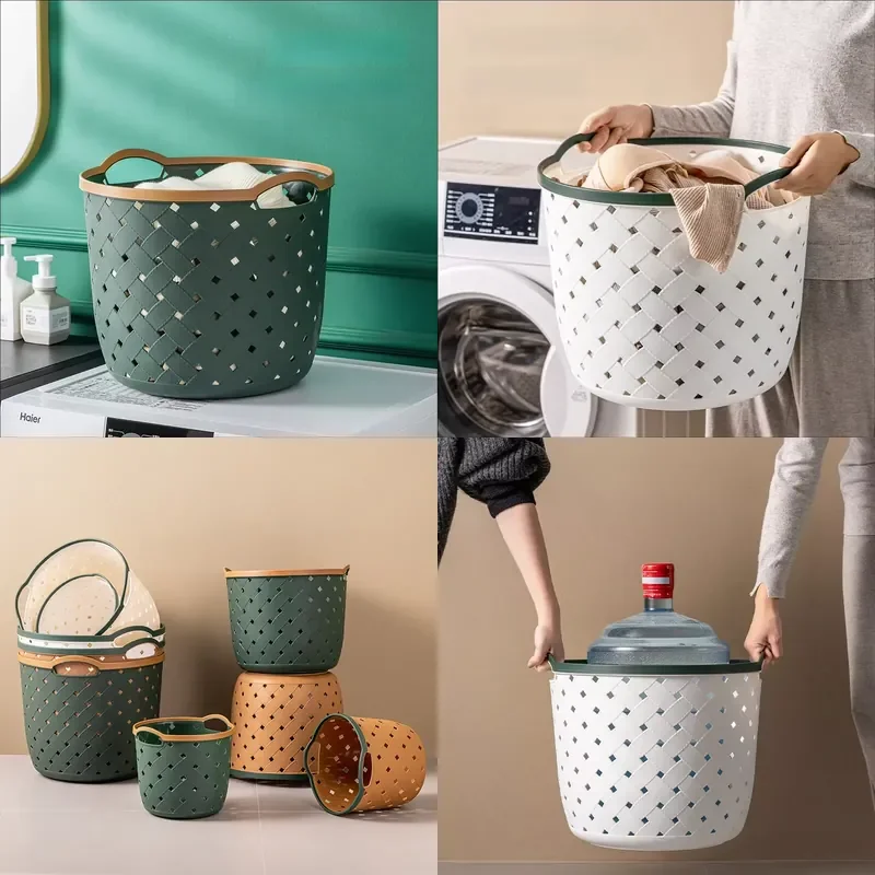 Modern Round PP Plastic Storage Box for Bathroom Cosmetics Snacks Toys Clothes Household Laundry Basket Organizer