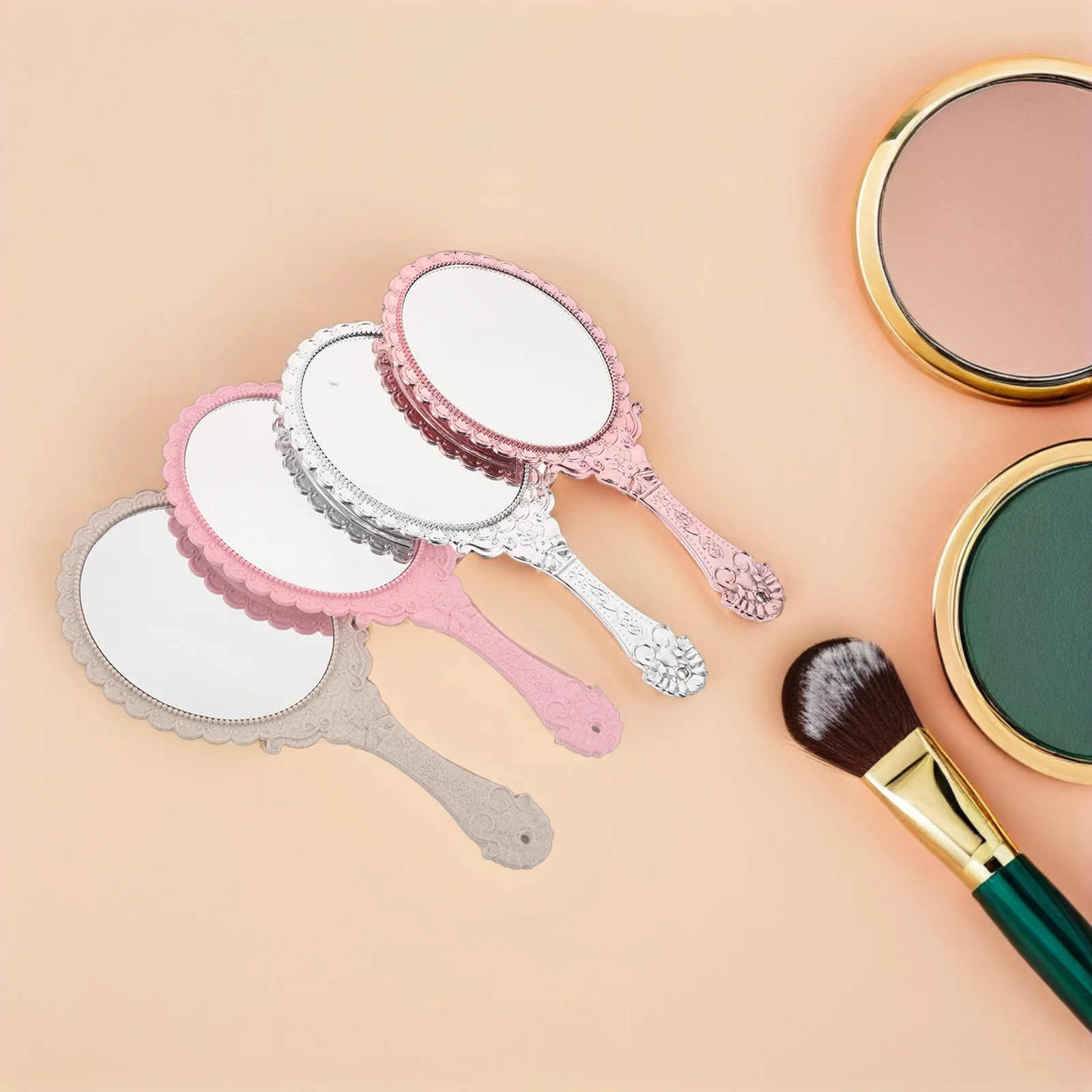 

4Pcs Handheld Makeup Mirror Vintage Decorative Colors Portable Compact Travel Tool for Women Girls