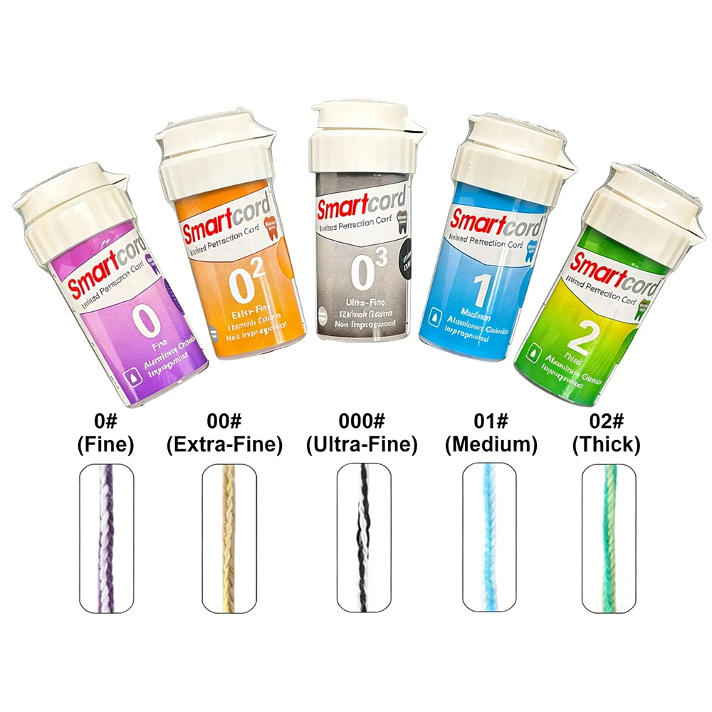 Dental Retraction Cord Disposable Hemostatic Knitted Cotton 5 Sizes for Accurate Impression Prep