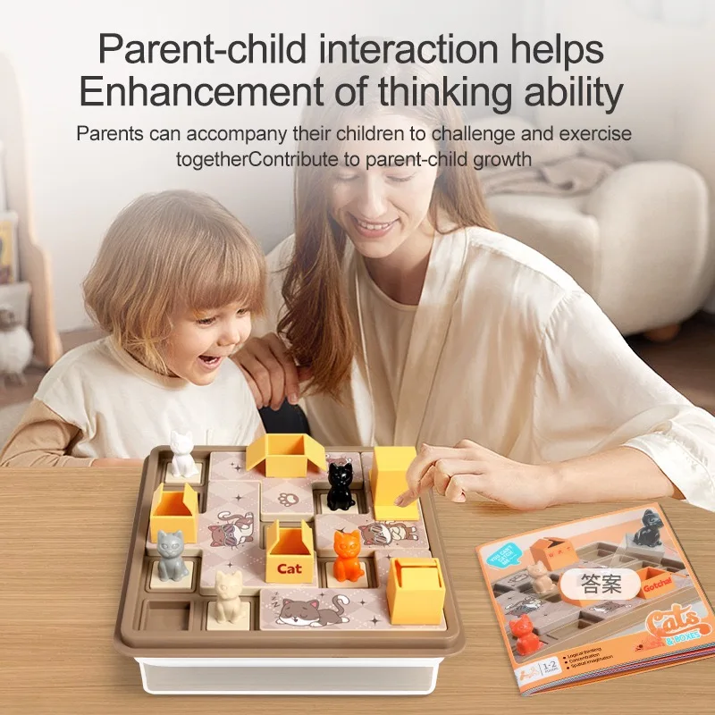 Jeu de société cache-cache. Un jeu de logique éducatif pour enfants appelé "Hide the Cat in the Express Box". Jeux parent-enfant.