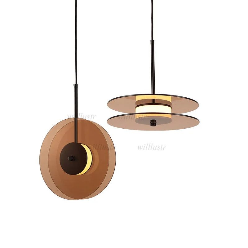 Glass Disc Pendant Lamp Horizontal Veritical Disk LED Suspension Light Cafe Bedside Bar Counter Metal Hanging Ceiling Chandelier