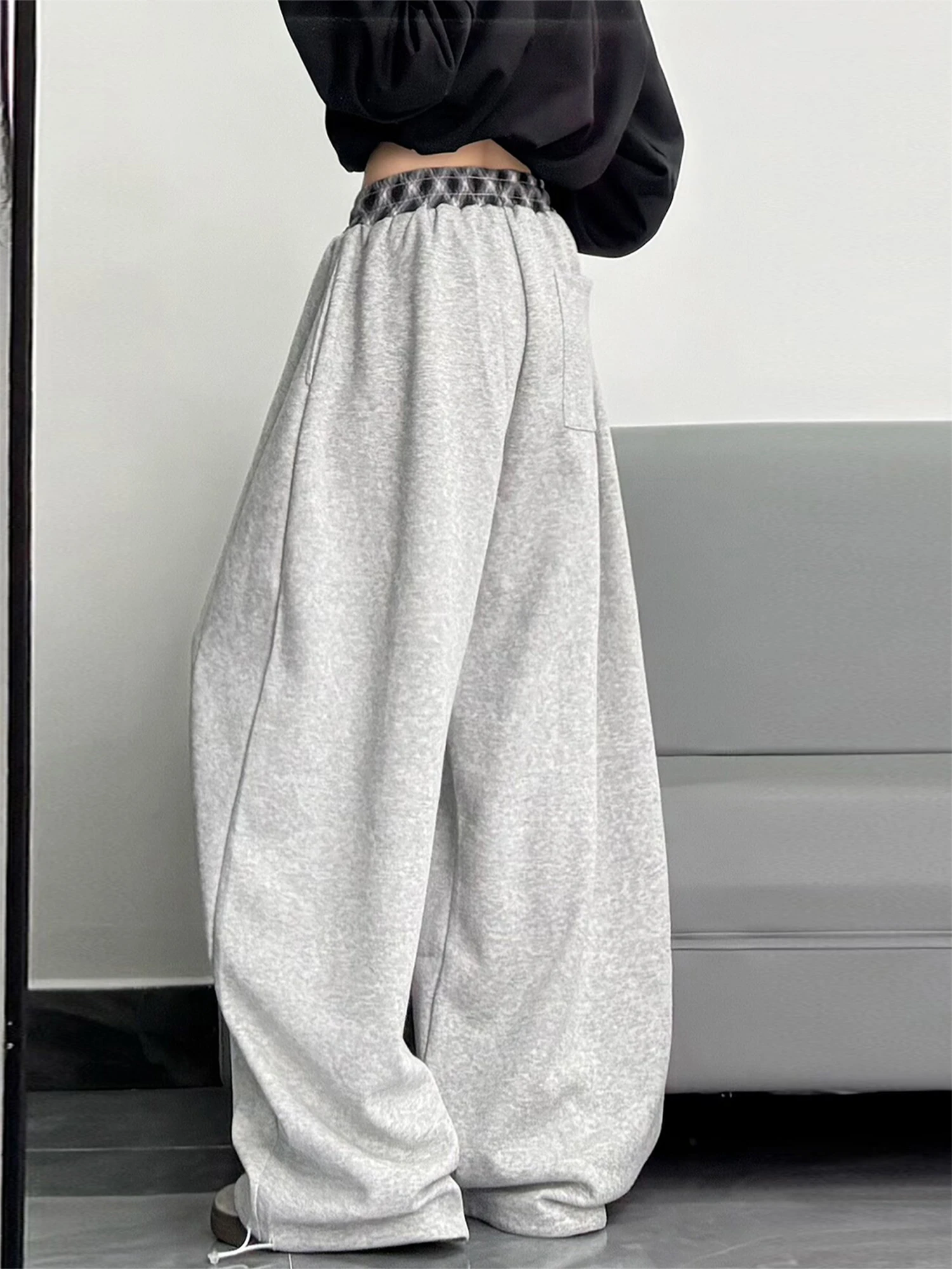 Y2K Women's New Style Sweatpants Plaid Waist Drawstring Letter Print Seveers Graphic Baggy Wide Leg Casual Streetwear Trousers