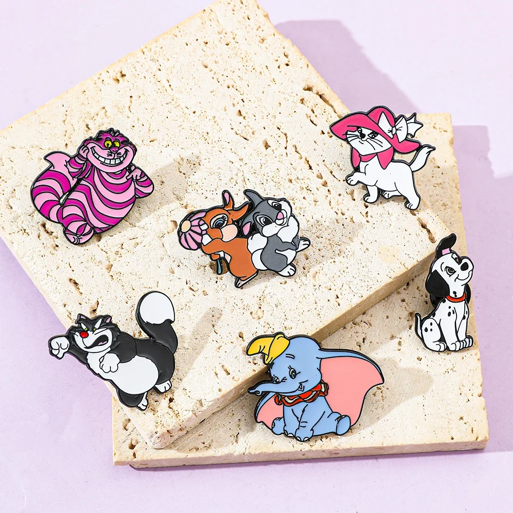 6 Pcs Anime Cartoon Brooch Creative Elephant Cat Rabbit Enamel Pin Metal Badge Jewelry Clothing Backpack Accessories Gift
