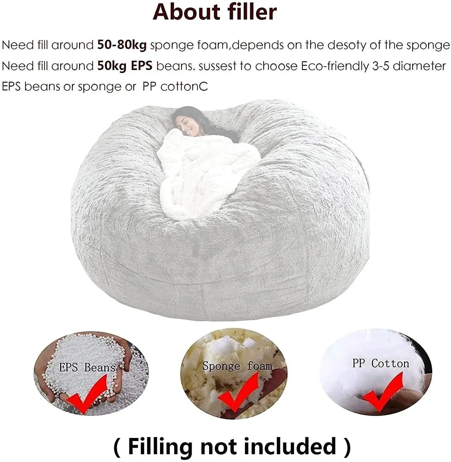 Bean Bag Sofas7FT Poltrona Bean Bag in schiuma microsuede per soggiorno Divano pigro in memory foam morbida
