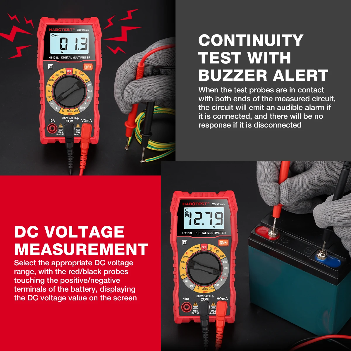 HT108L 2000 Counts Harga Terjangkau 600V Ohm True RMS Rentang Manual Multitester Dasar Meter Listrik Digital Multimeter Alat Ukur