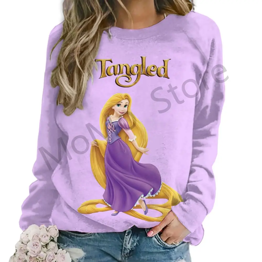 Women\'s Long Sleeve Sweatshirts O Neck Disney Princess Kawaii Clothes Fashion New Street Wear Streetwear Party Autumn 3D Print