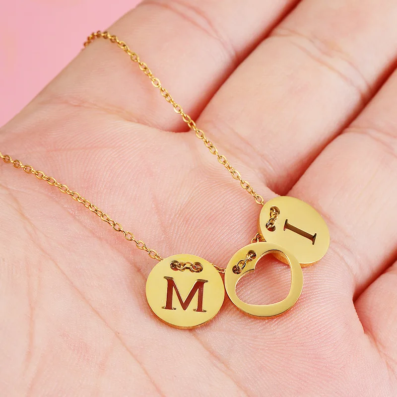 Custom Initials Letter Charms Necklace for Women Men Lovers Couple's Name Initials Stitching Stainless Steel Necklace