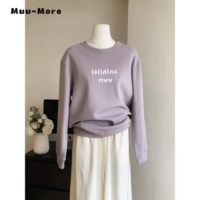 

Women's Casual Y2K Long Sleeve Letter Print Basics Sweatshirts 2023 Winter Round Neck Female Fashion Cozy Style Loose Top