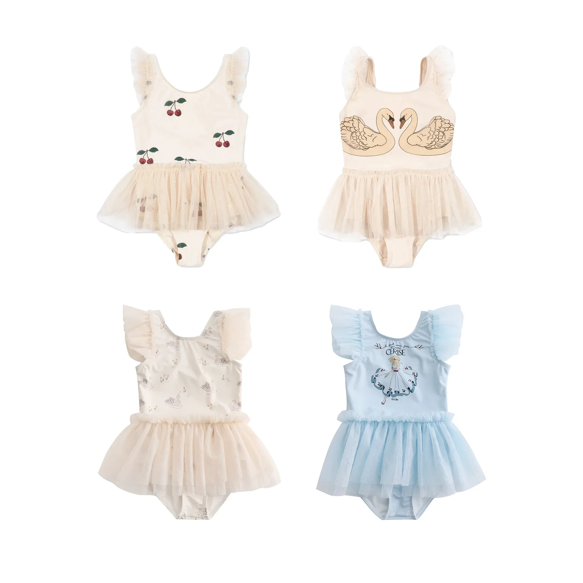 2025 New Summer Toddlers Girls Princess Cute Swimwear Printed Backless Beach Bikini Children Two-piece Swimsuits