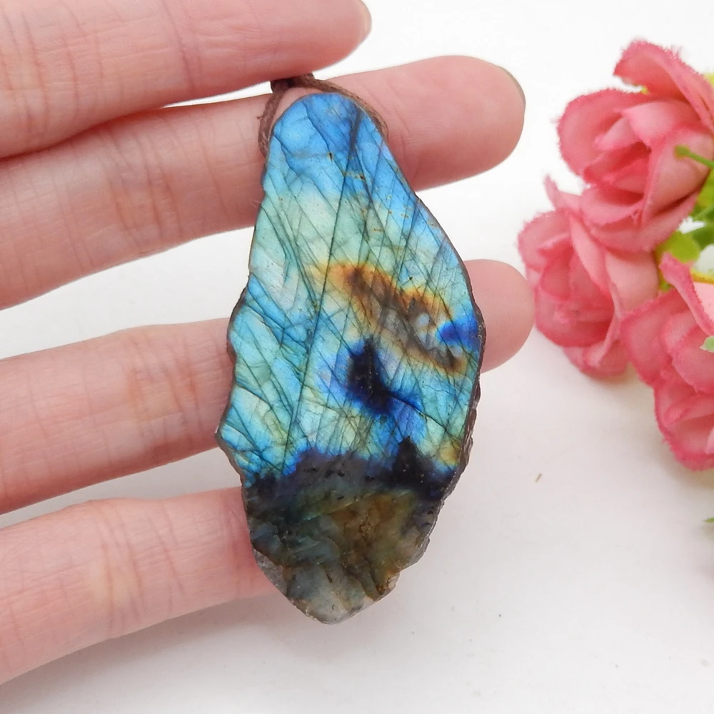 Natural Labradorite Nugget Pendant Bead, Flashy Labradorite Pendant for Jewelry Making