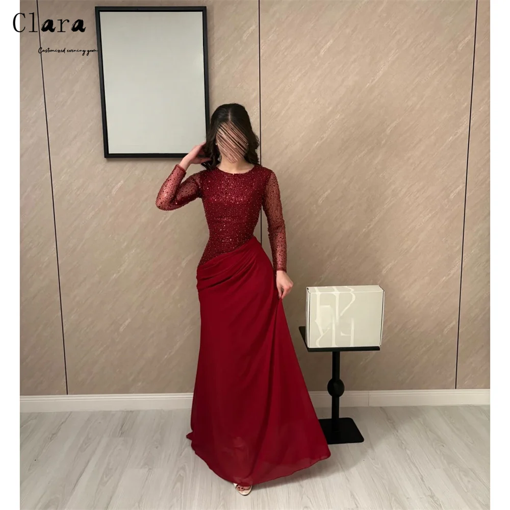 

Clara Custom Red Crew Neck Shiny Long Sleeves Luxury Dresses for Prom Dresses 2026 Luxury Evening Formal Dress Women's Ball Gown