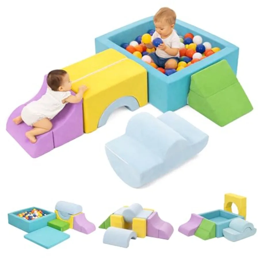 

Indoor toddler climbing blocks set: EVA foam, blue and gray, soft non-slip surface for safe crawling and climbing practice
