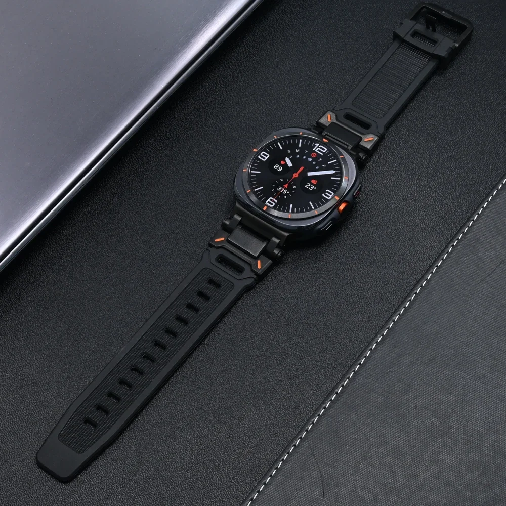 MEN Rubber Loop Strap for Samsung Galaxy Ultra Bracelet Luxury Rubber Sports Band for SAMSUNG GALAXY ULTRA 47mm Black Wristband
