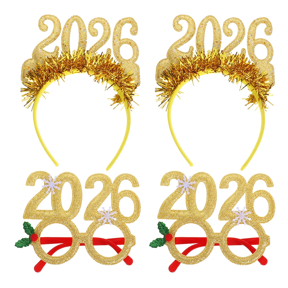 

4Pcs New Year Headbands Set Holiday Celebration Headwear Glitter Party Props Happy New Year Hairbands 2026 Headband for Party