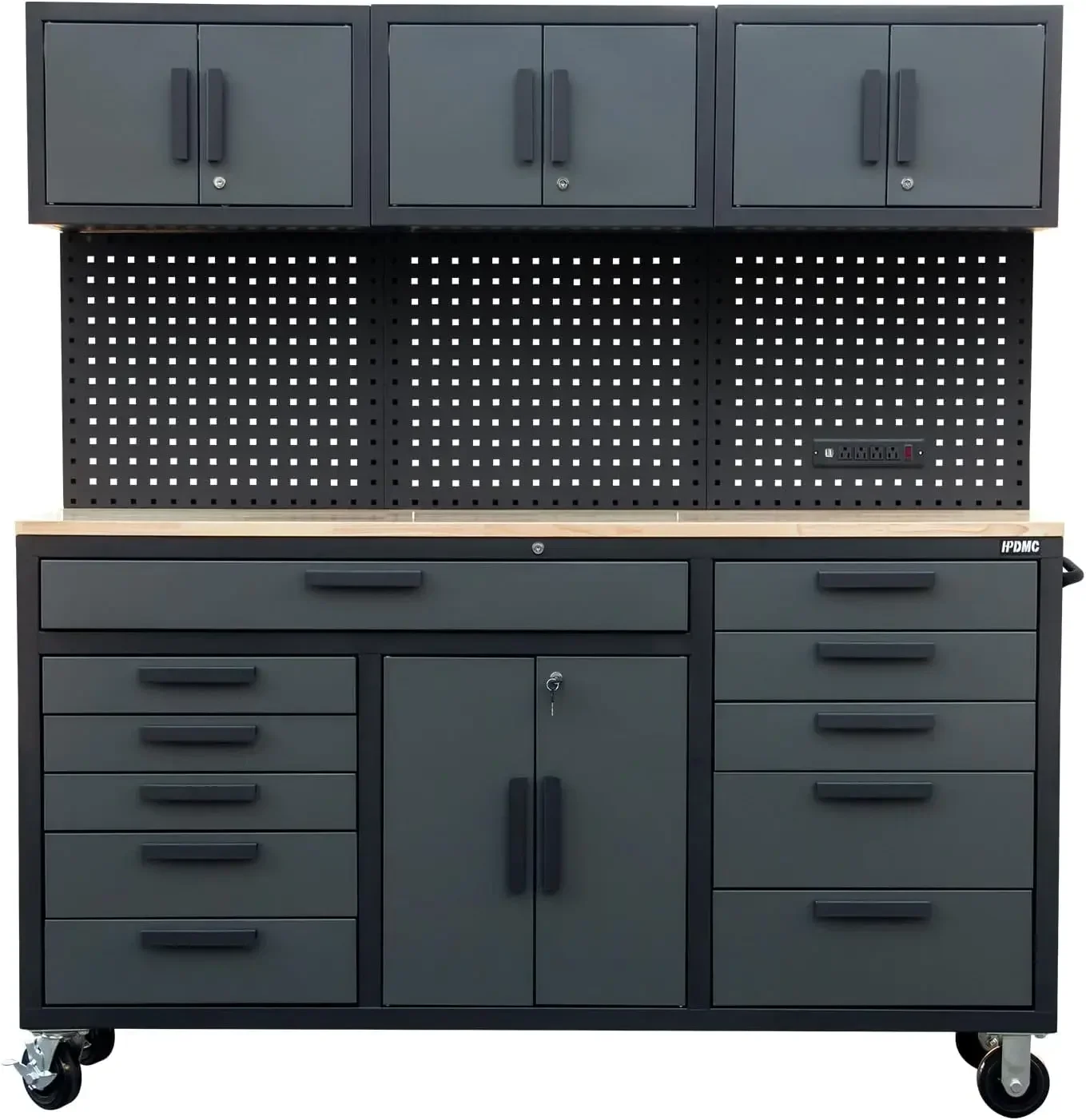 72in Rolling Tool Chest Cabinet Mobile Garage Workbench Heavy-Duty Tool Cabinet on Wheels with 11 Drawers, 2-Door Cabinet, 3 Top