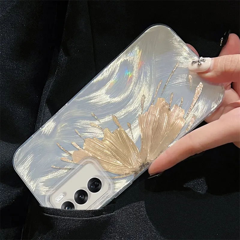 Funda de mariposa pintada para OPPO Reno 12 11 Pro 8T 7Z 11F 4 6 Lite, funda de teléfono de silicona gradiente de plata láser de lujo